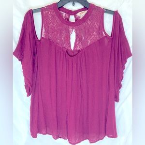 Arizona Jean Company - Cold Shoulder Burgundy Wine Blouse